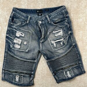 Waimea Men's Skinny Fit Jean Shorts with Zippers & Texture Size 36